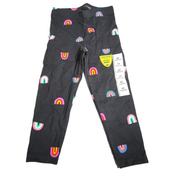 Cat & Jack Toddler Girl Leggings Size 2T Black with Rainbow Print Cotton Blend - Picture 1 of 5